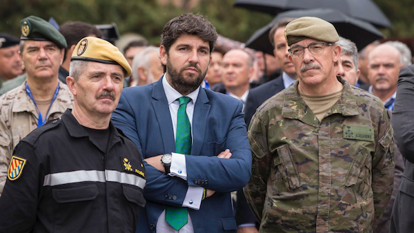 López Miras en el simulacro de emergencias que acoge estos días la Región